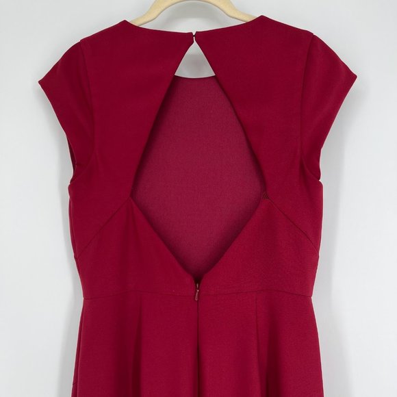 Thread Bridesmaid Size 4 Cap Sleeve Open-Back Trumpet Gown Front Slit Burgundy - Picture 8 of 12